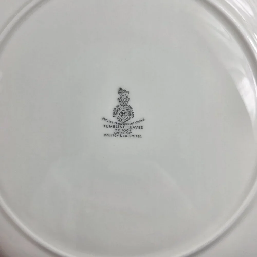 FOUR Royal Doulton Tumbling Leaves Dinner Plates Gray & Pink Leaves